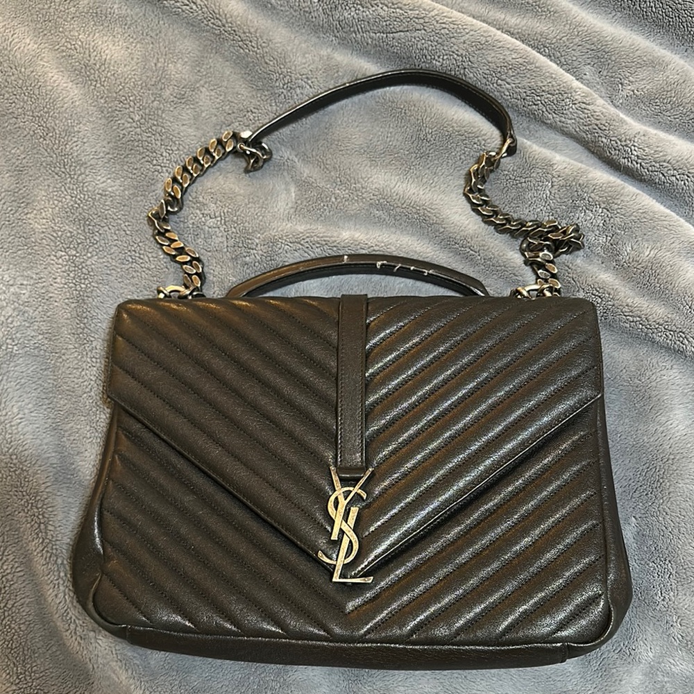 YSL Black Medium College Bag Quilted
